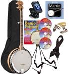 Oscar Schmidt OB5SP Spalted Maple Resonator Banjo 5 String Bluegrass Banjo Package Combo Kit