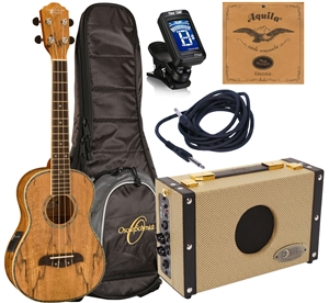 Oscar Schmidt OU7TE Spalted Mango Tenor Acoustic/Electric Ukulele Amp Package