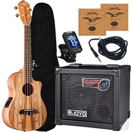 Oscar Schmidt OU8TLCE Spalted Maple Tenor Acoustic/Electric Ukulele Joyo Amp Package Complete Bundle