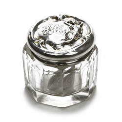 Dresser Jar, Glass w/ Sterling Lid Nouveau Lady Design, Monogram FM