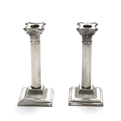 Candlestick Pair, Tall, Silverplate Neoclassical Design
