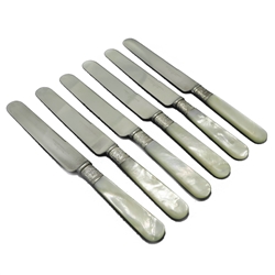 Pearl Handle by Meriden Dessert Knives, Set of 6, Acanthus Ferrule