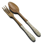 Repousse by Kirk, Sterling Salad Serving Fork, Olive Wood Tops/Hollow Handle, S. Kirk & Son<br>Monogram S