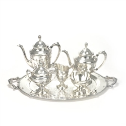 Rose Point by Wallace, Silverplate 6-PC Tea & Coffee Service w/ Tray