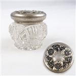 Dresser Jar, Glass w/ Silverplate Lid Wild Rose Design