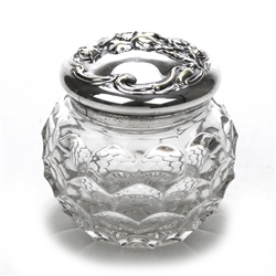 Dresser Jar, Glass w/ Silverplate Lid Flower Design