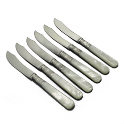Pearl Handle Fruit Knives, Set of 6, Scroll & Bead Ferrule