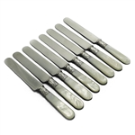 Pearl Handle by Gorham Luncheon Knives, Set of 8, Blunt Plated, Cartouche & Scroll Ferrule Design