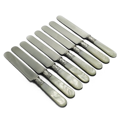 Pearl Handle by Gorham Luncheon Knives, Set of 8, Blunt Plated, Cartouche & Scroll Ferrule Design