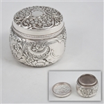 Vanity Jar by Victor Silver Co., Silverplate Flower & Scroll Design