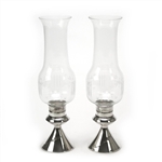 Sea Rose by Gorham, Sterling Candlestick Pair, Etched Glass Globes