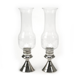 Sea Rose by Gorham, Sterling Candlestick Pair, Etched Glass Globes