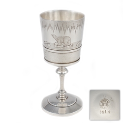 Water Goblet by Meriden, Silverplate Polar Bears & Ice, Monogram S.G.E.