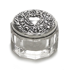 Dresser Jar, Glass w/ Sterling Lid Floral & Heart Design