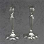 Candlestick Pair, Tall by Forbes Silver Co., Silverplate Faceted, Beaded Edge Design