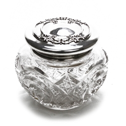 Dresser Jar, Glass w/ Sterling Lid Flower & Scroll Design