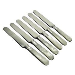 Pearl Handle by Landers, Frary & Clark Luncheon Knives, Set of 6, Blunt Plated, Scroll Ferrule