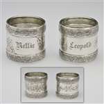 Napkin Rings, Pair by Gorham, Sterling Victorian Design, Monogram Leopold & Nellie