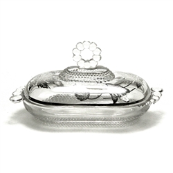 Butter Dish by Duncan & Miller, Sterling/Glass Tear Drop/Silver Overlay