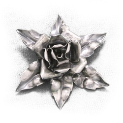 Pin, Sterling Rose & Leaf