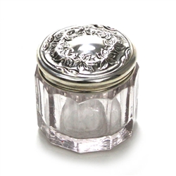 Dresser Jar, Glass w/ Sterling Lid Floral Design