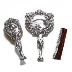 Dresser Set by Unger Bros., Sterling, Mirror, Comb & Brush, Monogram CG