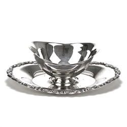 Gravy Boat, Attached Tray by Wm. A. Rogers, Silverplate Floral Border