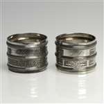 Napkin Rings, Pair, Silverplate Tulips, Monogram E. Y & L. Y.