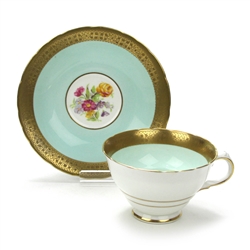 Cup & Saucer by Delphine, China, Mint Green & Gold Floral