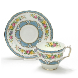 Cup & Saucer by Crown Staffordshire, China, Turquoise Floral Design
