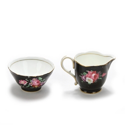 Cream Pitcher & Sugar Bowl by Paragon, China, Black Floral Design