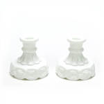 Paneled Grape, Milk Glass by Westmoreland, Glass Candlestick Pair