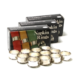 Napkin Rings, Set of 12 by Leonard, Silverplate, Ringed Edge