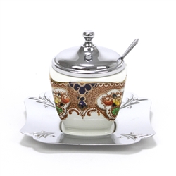 Jam Pot by Burgess Brothers, China, Chrome Lid, Tray & Spoon