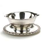 Gravy Boat, Attached Tray, Silverplate, Flower Design
