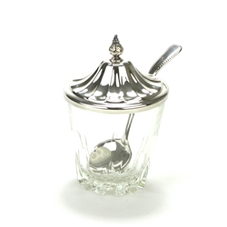 Jam Jar & Spoon, Silverplate/Glass, Fluted Lid