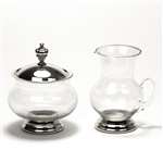 Cream Pitcher & Sugar Bowl, Silverplate/Glass, Plated LId & Base