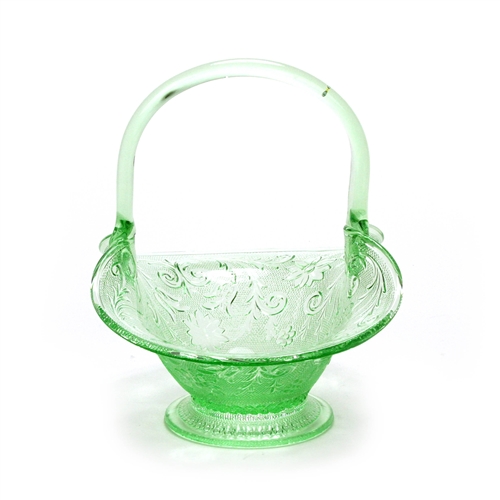 Factory Vintage Tiara Glass Mini-Basket with Hand-Blown Handle Spruce Green.