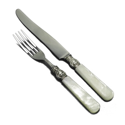 Pearl Handle Dinner Fork & Knife, Fleur De Lis Ferrule