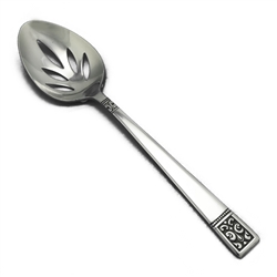 Tablespoon, Pierced (Serving Spoon) by Custom Design, Stainless, Scroll & Bead Design