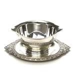 Gravy Boat, Attached Tray, Silverplate, Floral Design