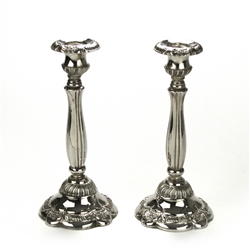 Candlestick Pair, Tall by Godinger, Silverplate, Scroll Design