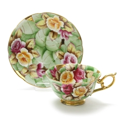 Cup & Saucer by Saji, China, Green Floral