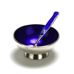 Salt Dip & Spoon by Meka, Sterling Blue Enamel Interior