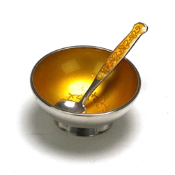 Salt Dip & Spoon by Meka, Sterling, Gold Enamel Interior