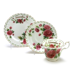 Flower of the Month by Royal Albert, China Cup, Saucer & Plate, Chrsy