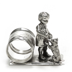 Napkin Ring, Figural by Meriden, Silverplate, Boy & Dog