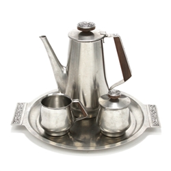 Di Lido by International, Stainless 4-PC Coffee Service w/ Trayw/ Tray, Floral Design