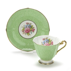 Cup & Saucer by Roslyn, China, Green Floral