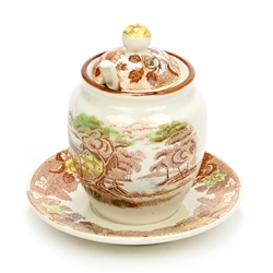 English Scenery Brown by Wood & Sons, China Jam/Jelly & Lid, Spoon